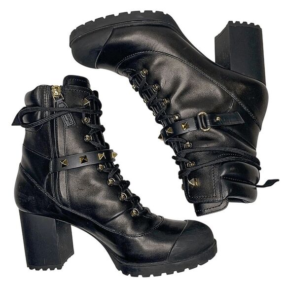 Valentino Garavani Rockstud High-Heel Studded Strap Combat Boots EU 37 Lace Up - Picture 5 of 9